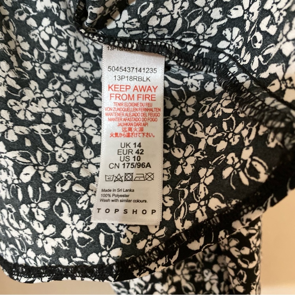 TopShop Blouse Black White Floral Balloon Sleeve Sweetheart Tie Neck 10 - Picture 6 of 6